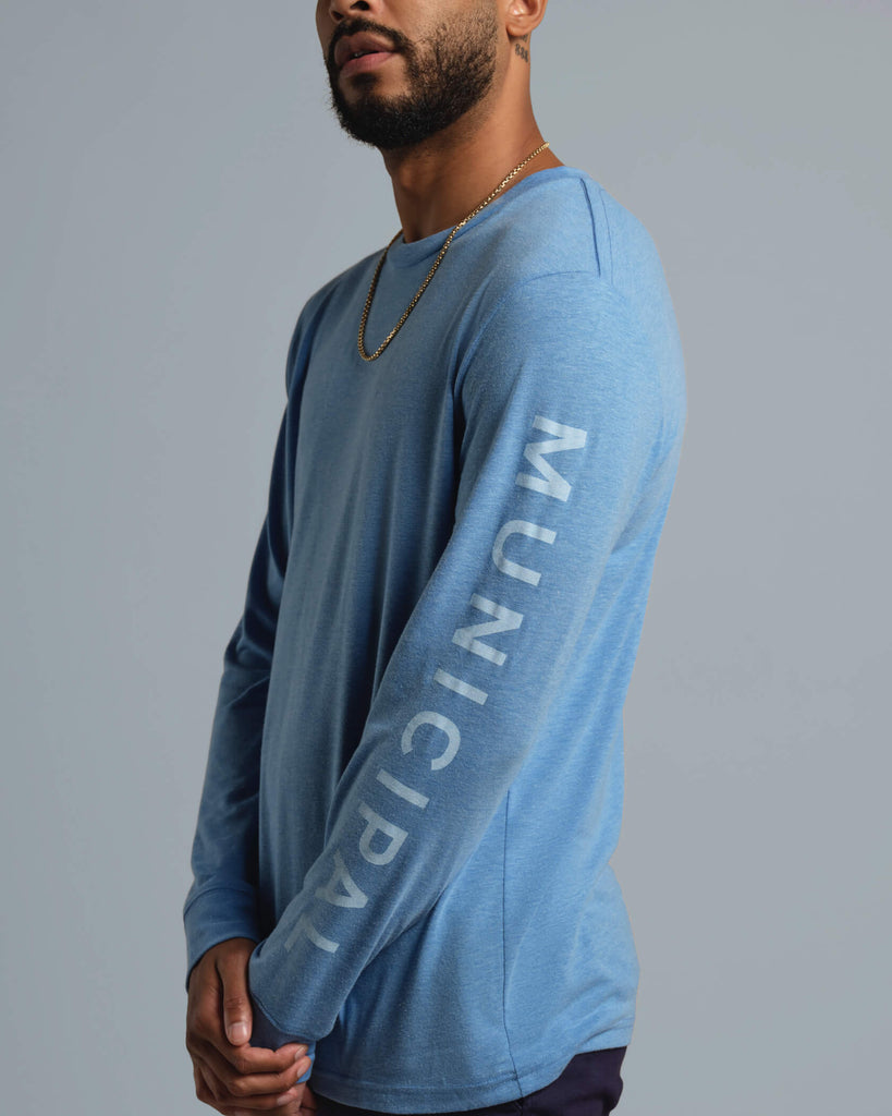 Armband SuperBlend LS T-Shirt in Ocean Heather / White | MUNICIPAL
