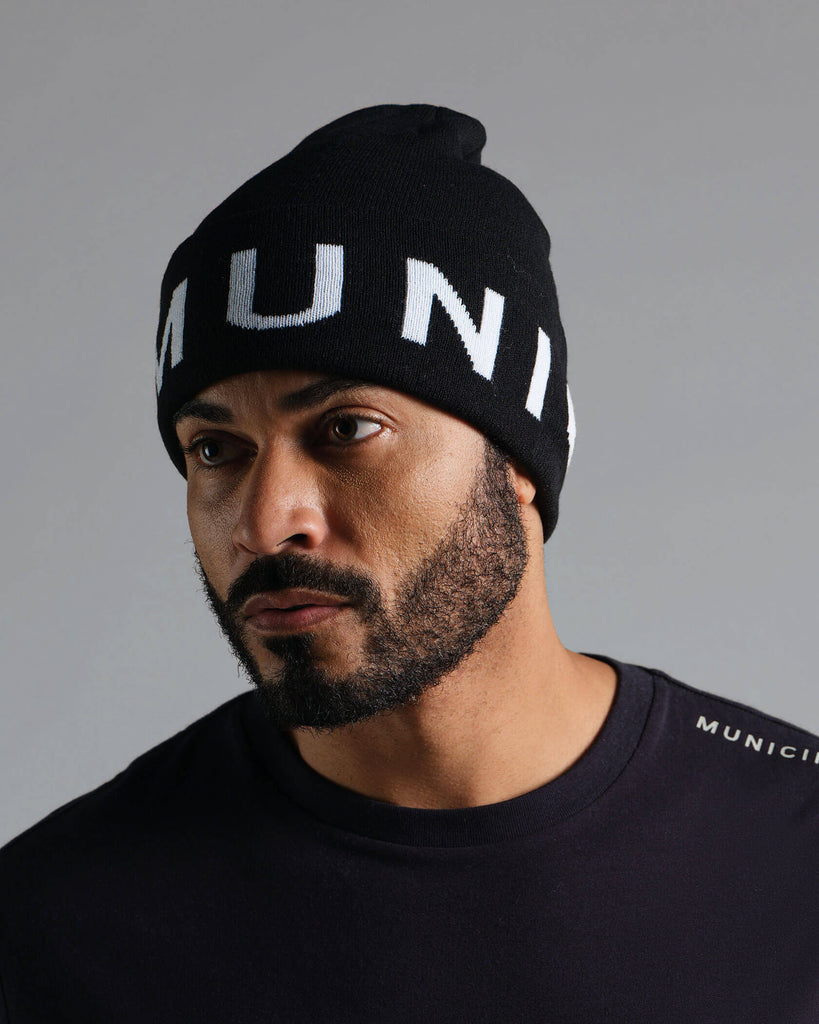 Big MUNICIPAL Beanie in Black | MUNICIPAL