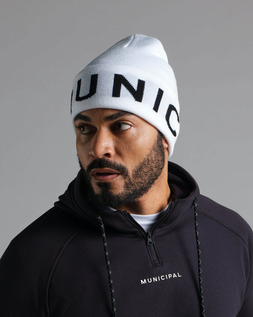 Big MUNICIPAL Beanie in White | MUNICIPAL