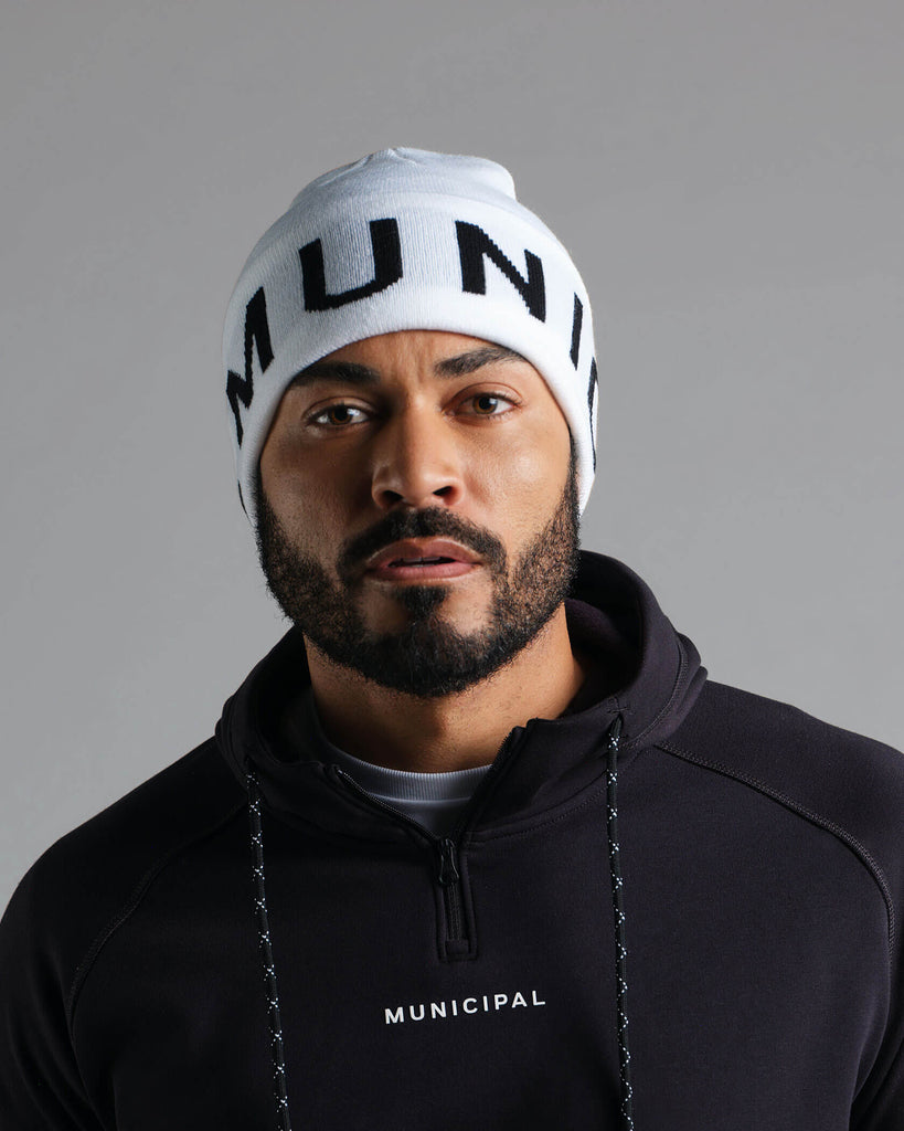 Big MUNICIPAL Beanie in White | MUNICIPAL