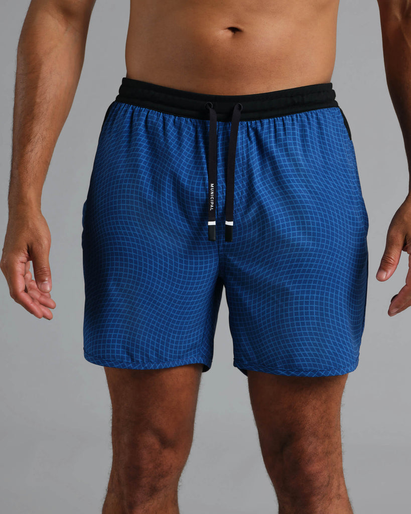 Daybreak Lined Shorts in Dusk Wavy Grid | MUNICIPAL