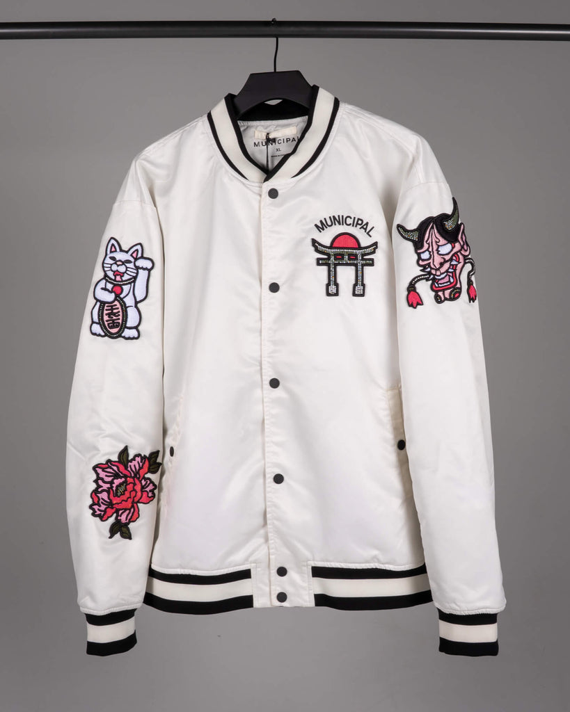 Justus Varsity Jacket in Dragon / Pink / Green | MUNICIPAL