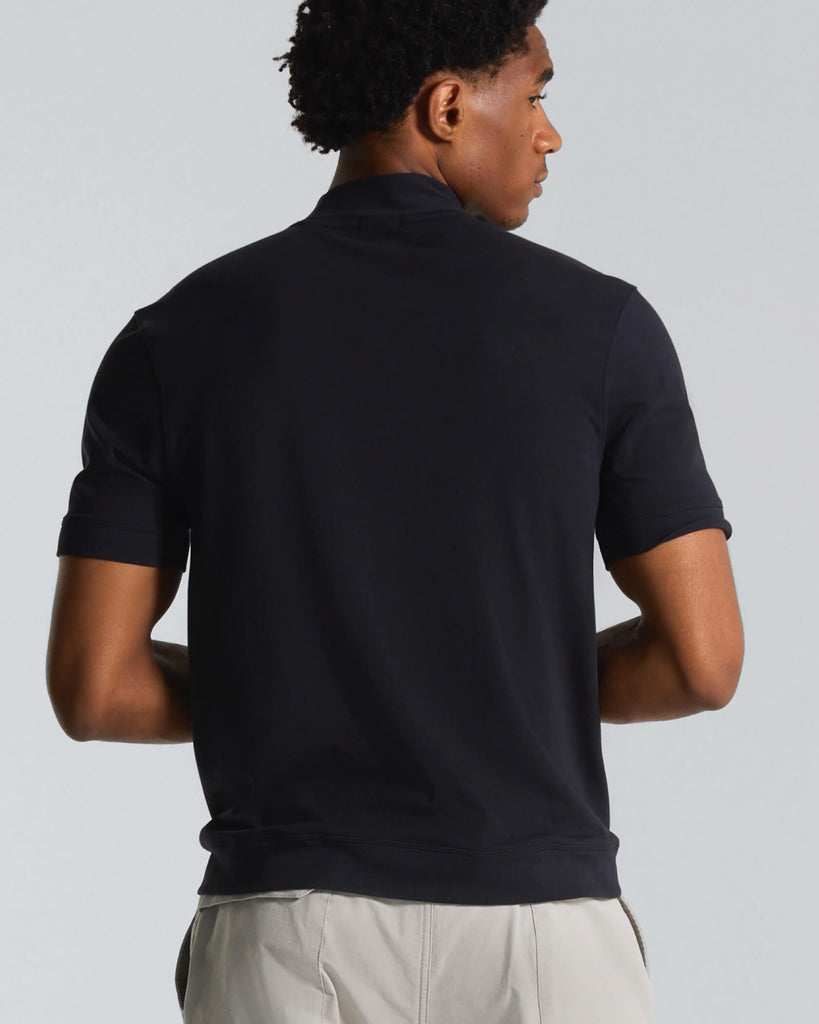 Micro Mock Neck SS Crew in Black | MUNICIPAL