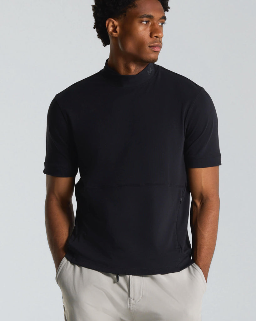 Micro Mock Neck SS Crew in Black | MUNICIPAL