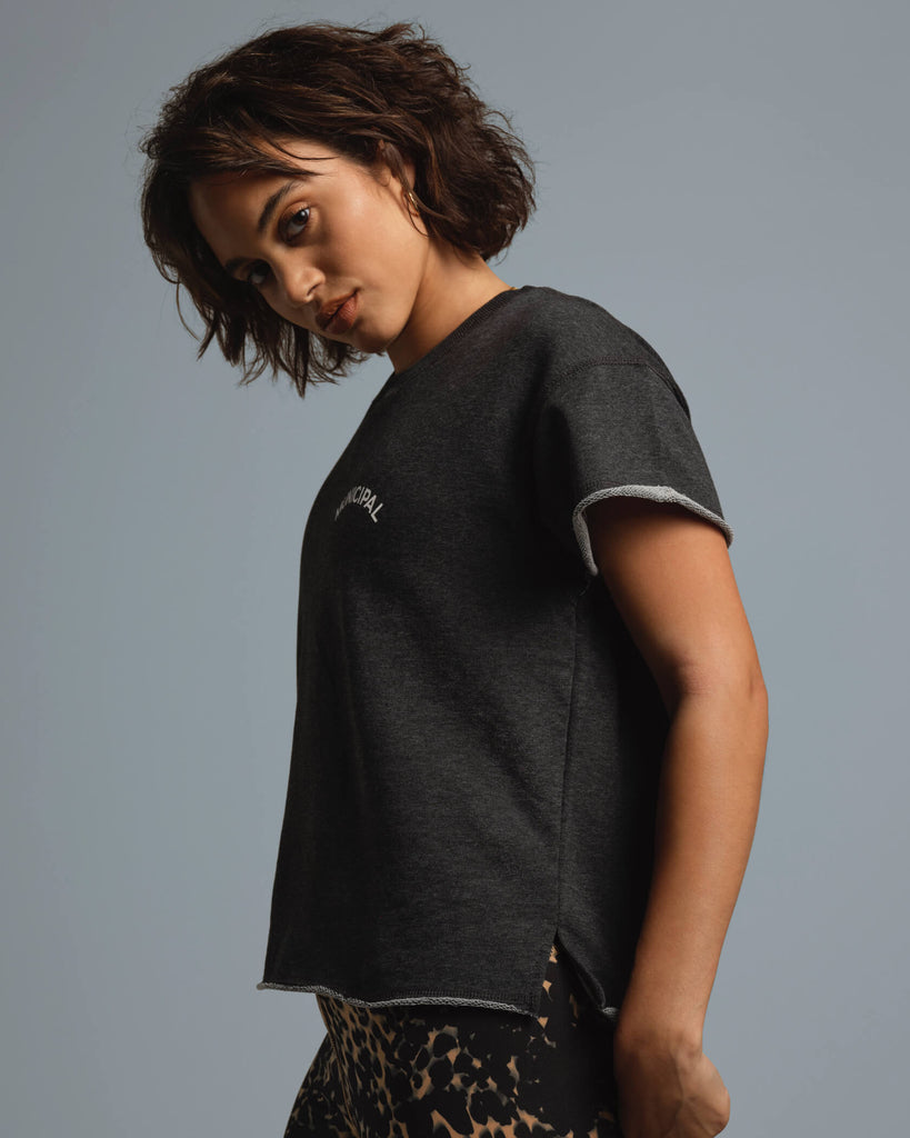 Women's French Terry Short Sleeve in Black / White | MUNICIPAL