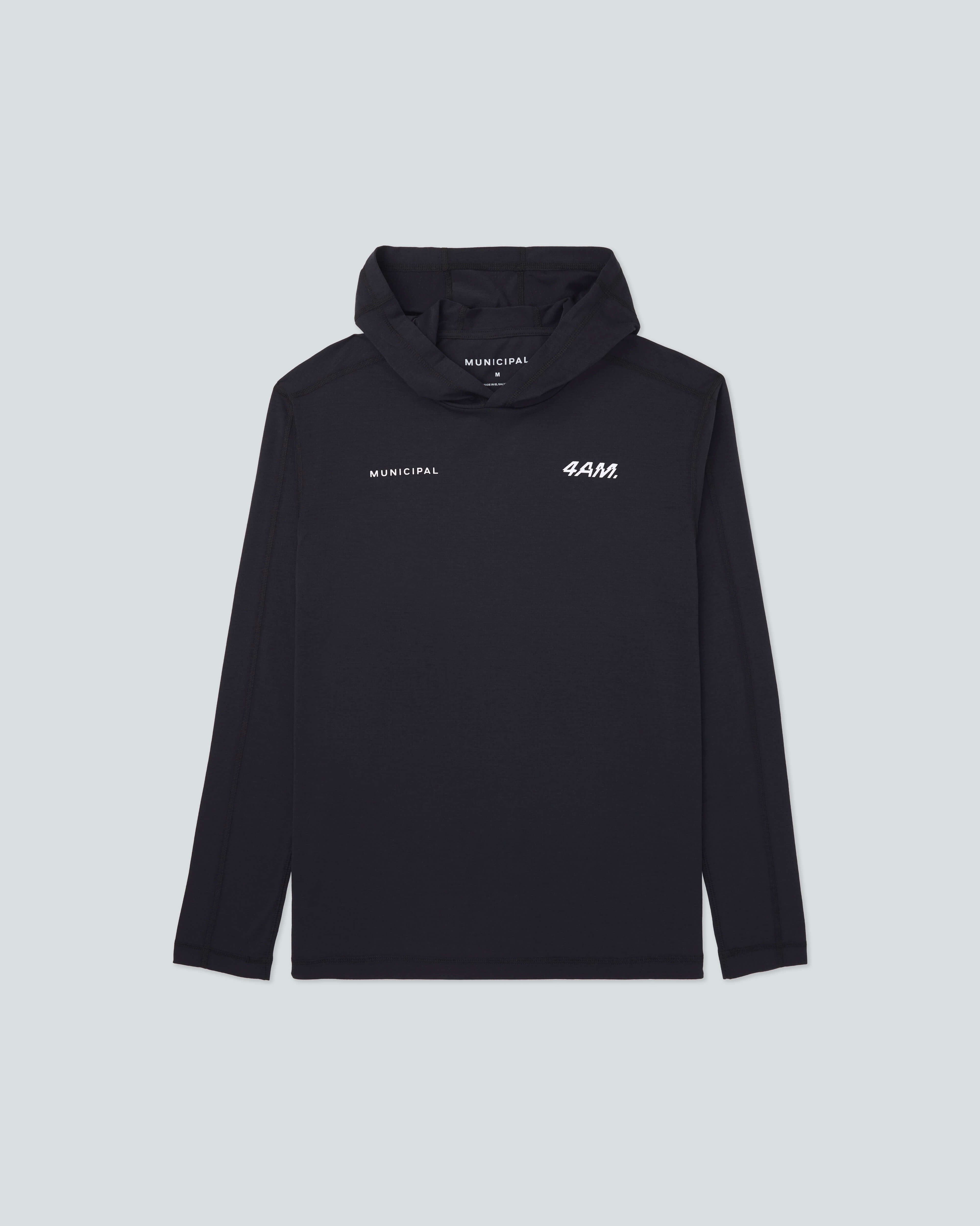 4AM. LS Hooded T-Shirt |Black| flat front
