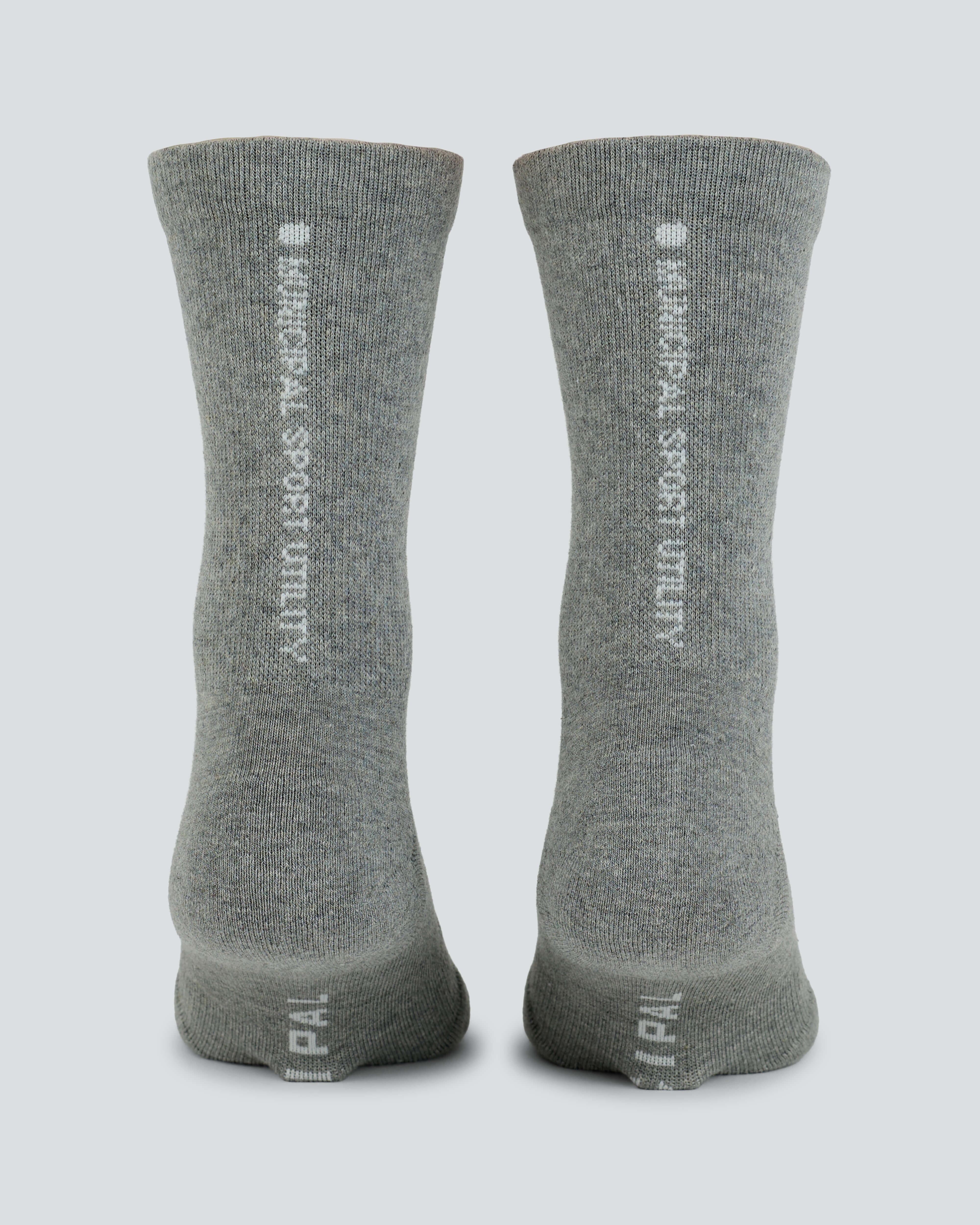 All Time Mid Crew Socks |Athletic Heather| gray municipal mid-length socks facing back 