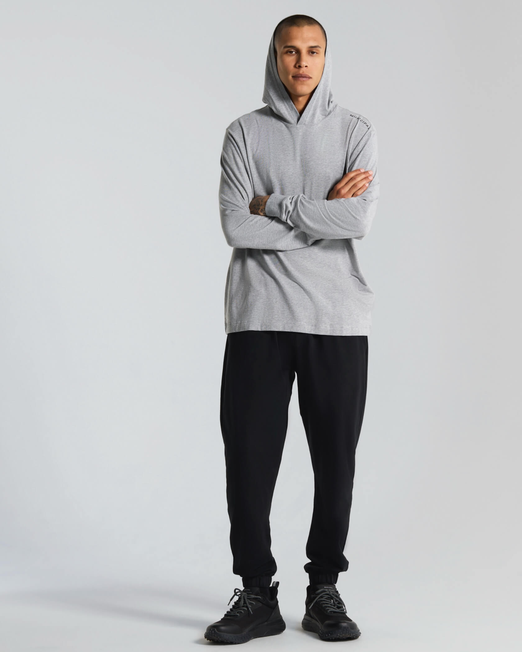 Enduro Stretch LS Hooded T-Shirt in Athletic Gray MUNICIPAL