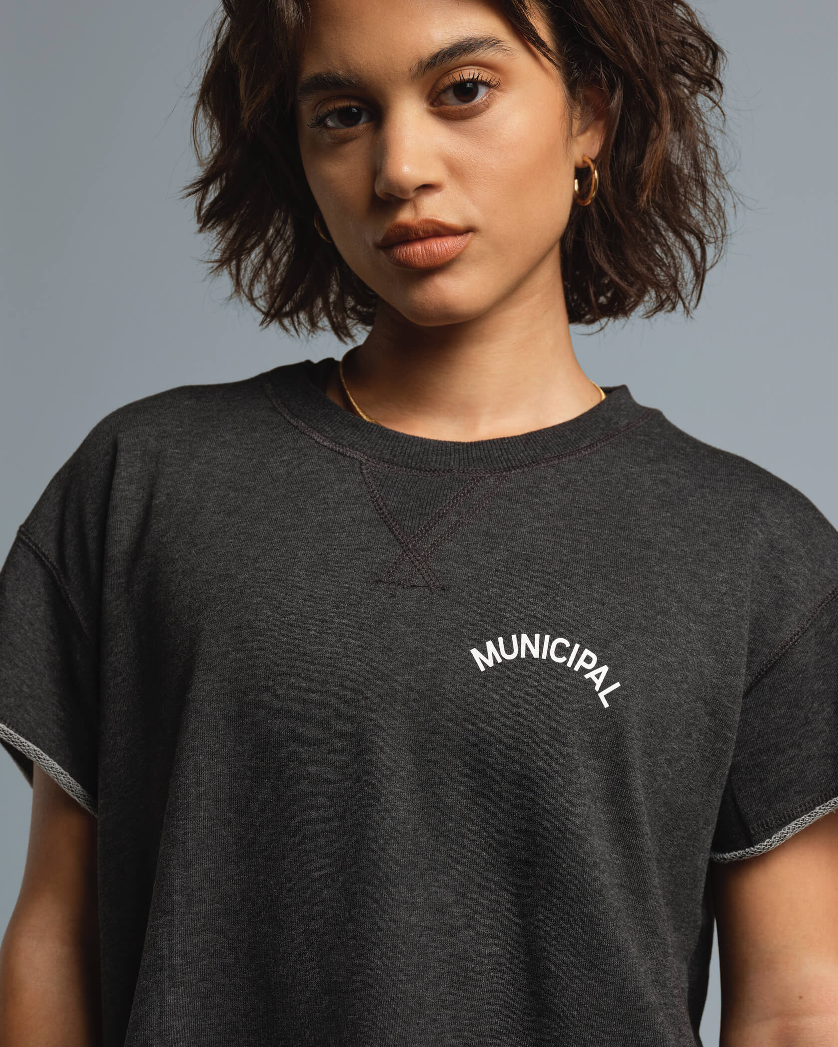 Women's French Terry Short Sleeve in Black White MUNICIPAL