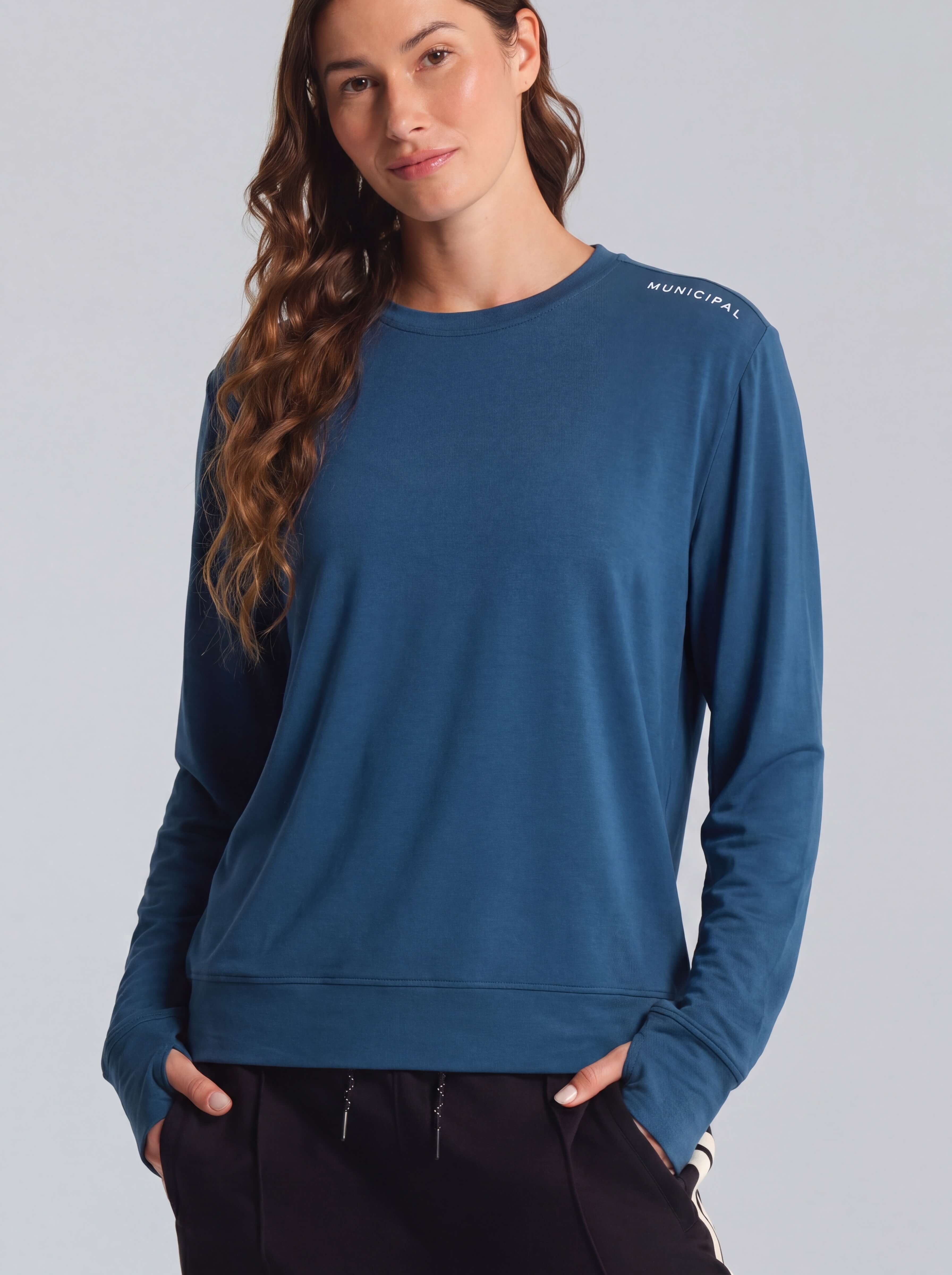 Women's New Favorite LS Top |Blue Wing| front