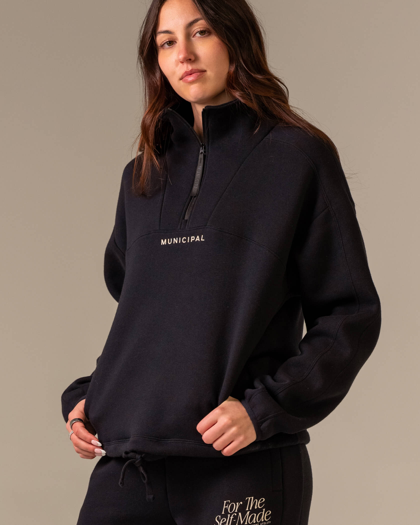Women's Self-Made Half Zip |Black| front