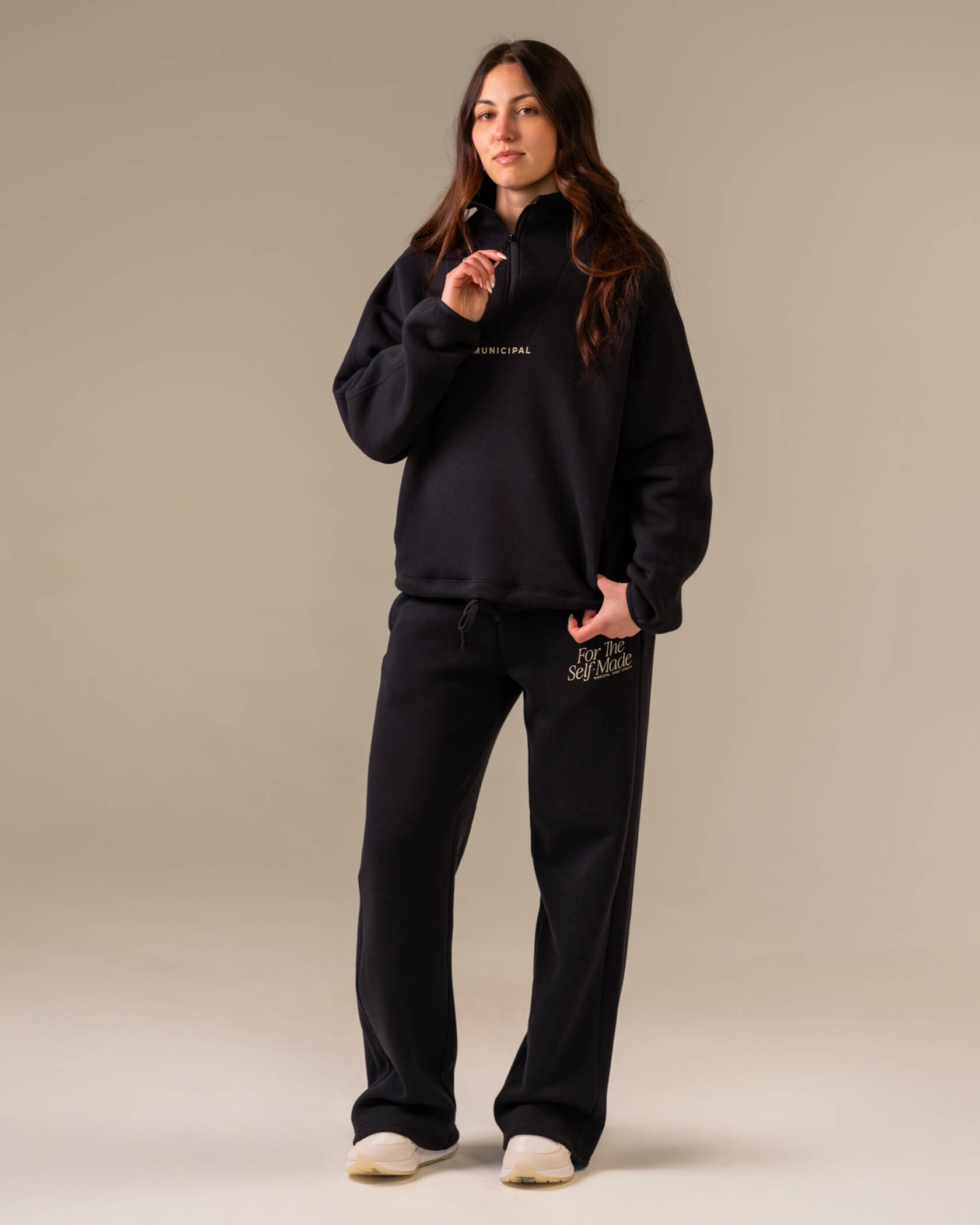 Women's Self-Made Half Zip |Black| outfit