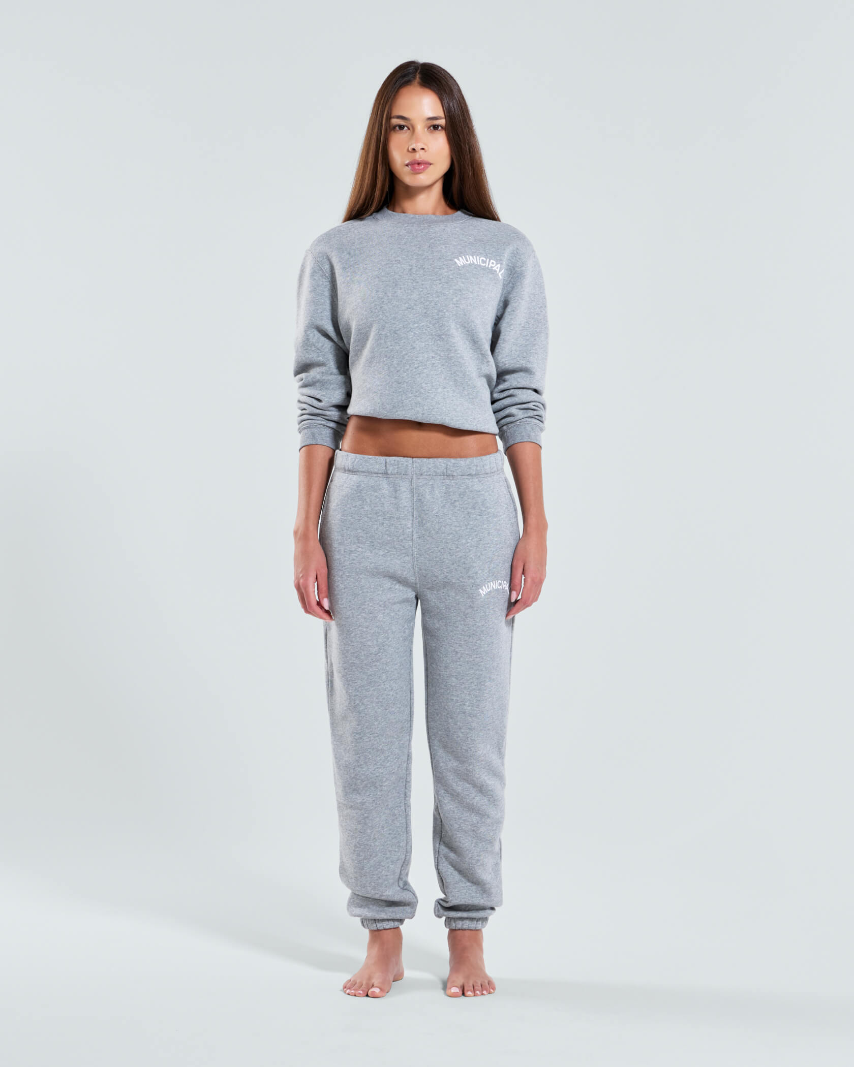 Women's Varsity Crew Neck |Athletic Gray Heather / White| front