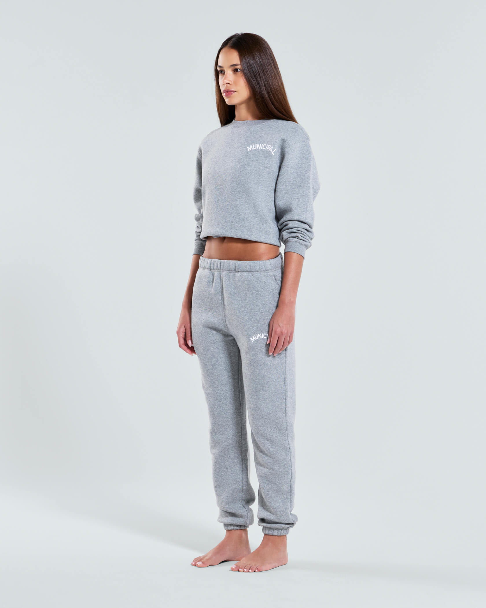 Women's Varsity Crew Neck |Athletic Gray Heather / White| side