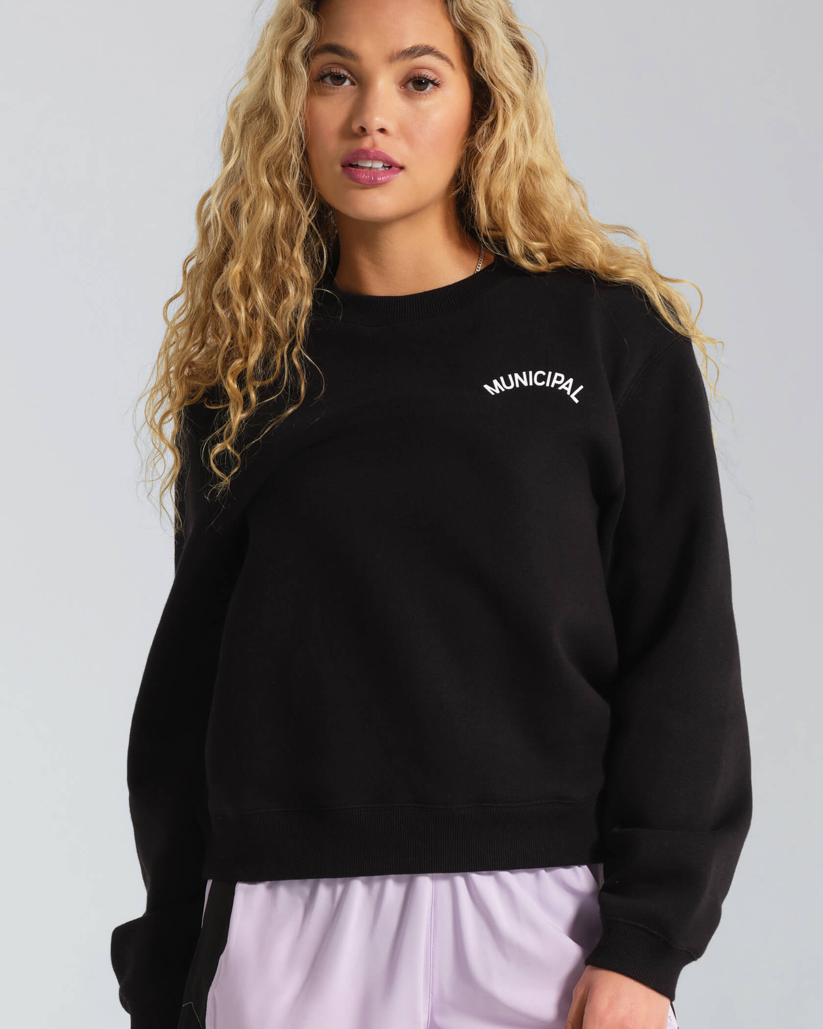 Women's Varsity Crew Neck |Black / White| front