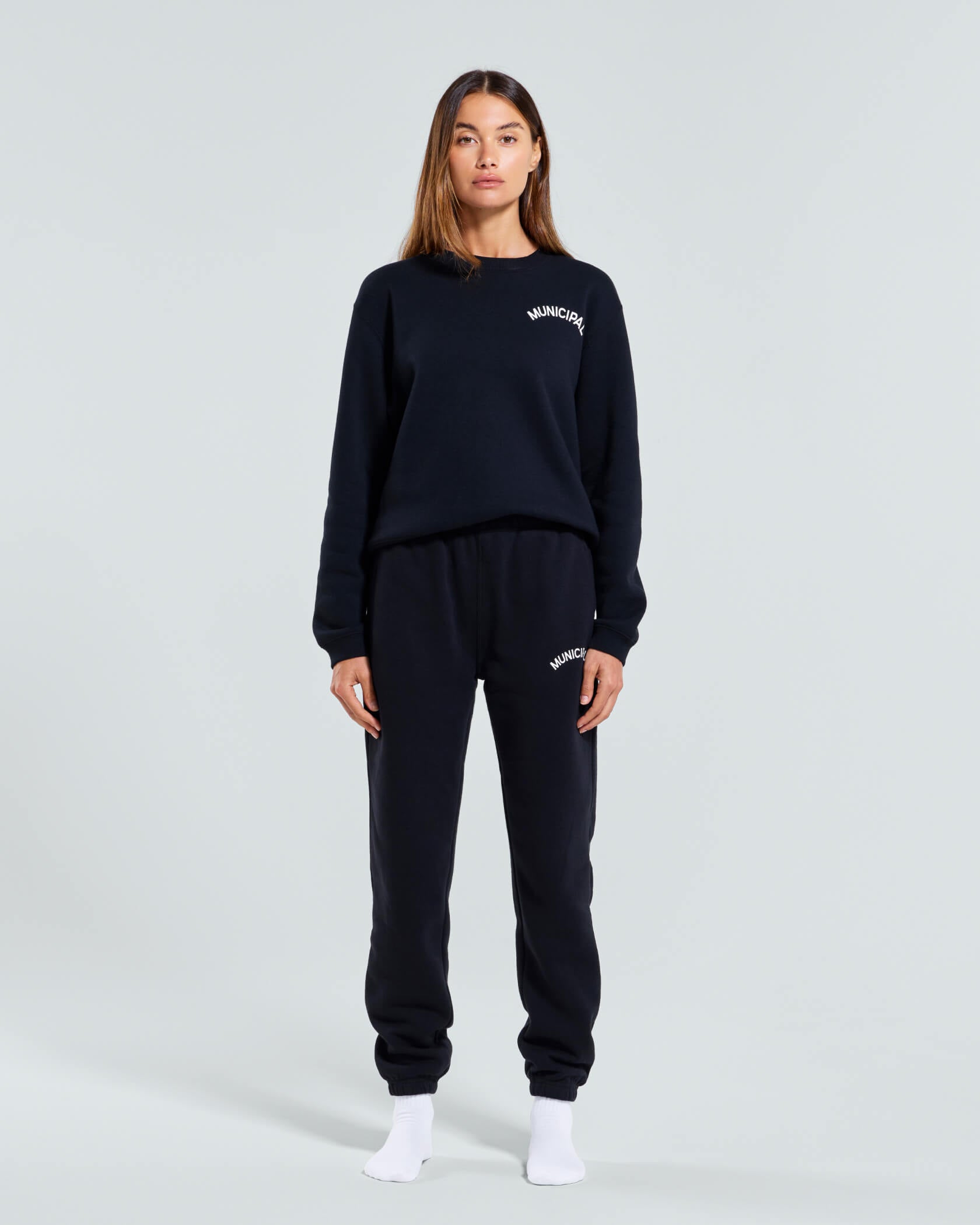 Women's Varsity Crew Neck |Black / White| front