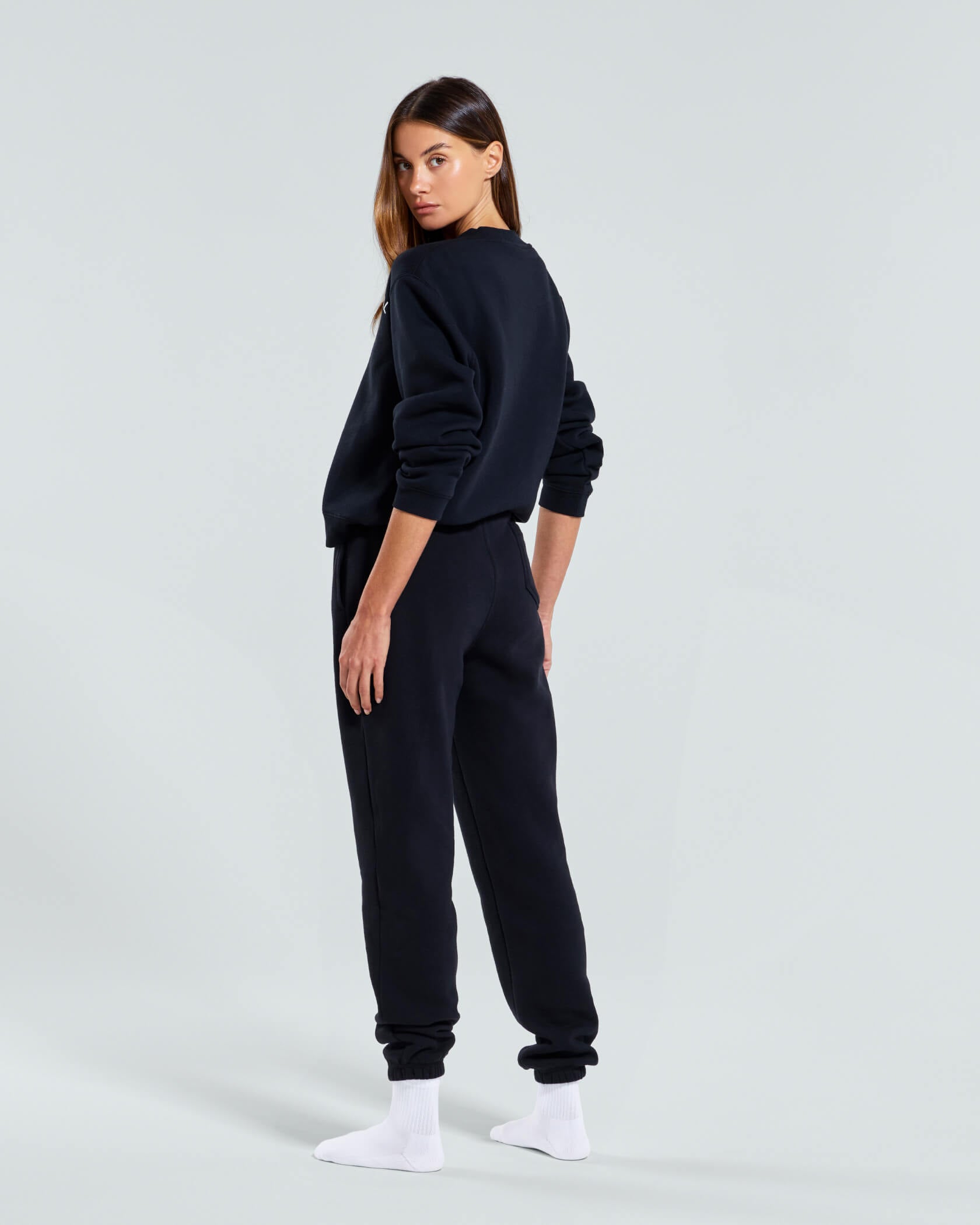 Women's Varsity Crew Neck |Black / White| side